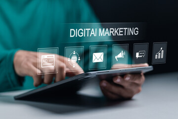 Wall Mural - digital marketing commerce online sale concept, website ads, email, social network, video, seo and b