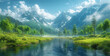 Beautiful landscape of mountain with lake. Created with Ai