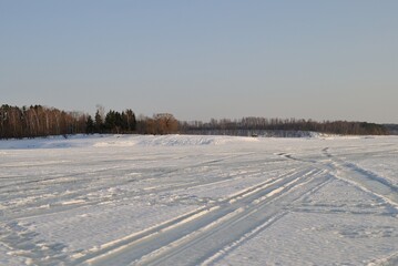 Sticker - Winter fishing on the river, nature.