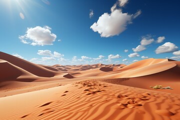 Wall Mural - A natural landscape of sand dunes under a blue sky with cumulus clouds