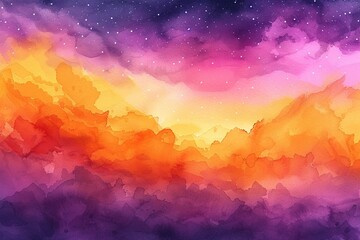 Wall Mural - abstract watercolor background sunset sky orange purple