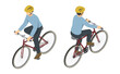 アイソメトリックイラスト:自転車に乗る男性