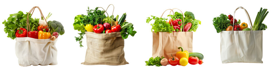 Wall Mural - shopping bag with vegetables, PNG set


