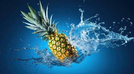 Wall Mural - pineapple fruit met with waves and splashes of water
