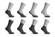 Realistic man socks, 3d vector black sox mockups for fashion and sportswear designs. Isolated fabric, elastic socks templates feature cotton toe-cover, no-show, extra or low cut, quarter and mid calf