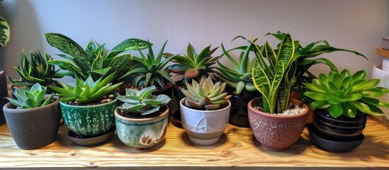 Sticker - Assorted succulents and peace lily in various pots, indoor plants by wall.