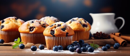 Canvas Print - Delicious Homemade Muffins with Fresh Blueberries and Cinnamon Ready for Breakfast