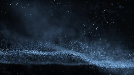 Poster - artistic blue dotted waves loop motion on black background.