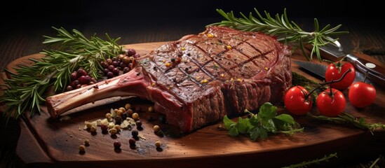 Poster - A juicy sirloin steak with fresh herbs and cherry tomatoes