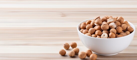 Poster - A mix of assorted nuts in a wooden bowl