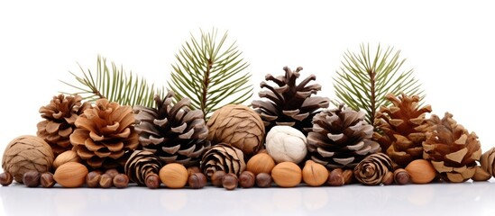 Wall Mural - Pine cones on white background