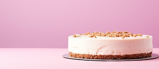 Canvas Print - A slice of cake on a plate on a pink surface