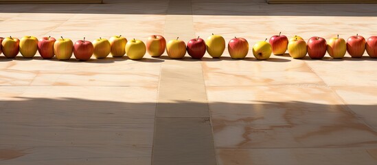 Canvas Print - Apples in a row on wooden floor