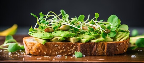 Poster - Sliced avocado on toast with guacamole and spoon