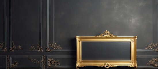 Poster - close up of gold frame on black wall