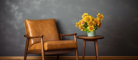 Poster - A chair and a table with flowers in a vase