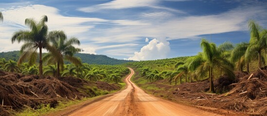 Sticker - Dirt road lined with palm trees under blue sky