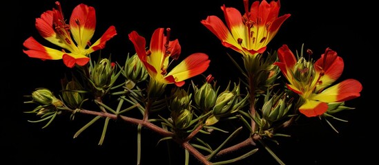 Canvas Print - Three red and yellow flowers on a stem