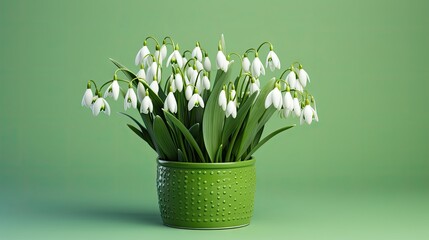 Wall Mural - Serene Green Vase Bloom with Elegant White Flowers in a Peaceful Setting