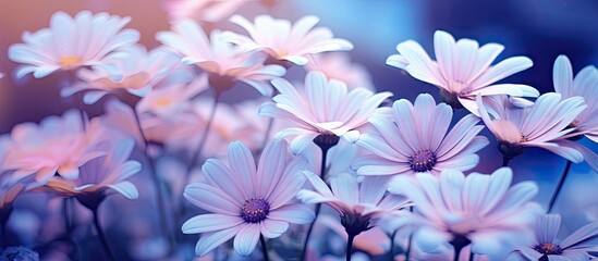 Poster - white flowers with pink petals on a green background