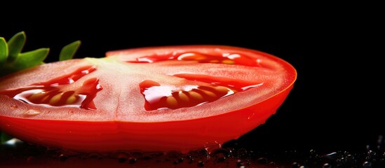 Sticker - Cut tomato on black background