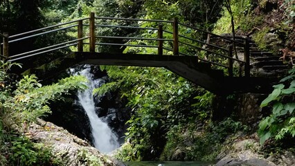 Wall Mural - Tripod footage of a small Aling-Aling waterfall under the bridge. Bali, Indonesia.