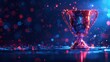 Champion trophy cup in glowing low polygonal style dark blue background