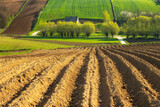 Fototapeta Mapy - Beautiful spring rural landscape with plowed fields