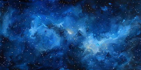 Wall Mural -  blue gradient watercolor Starry sky background, dark blue Watercolor  galaxy background with stars and nebulae, Blue watercolor space ,banner