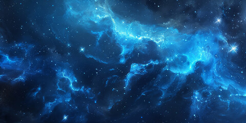 Wall Mural - dark blue Watercolor  galaxy background with stars and nebulae, Blue watercolor space ,banner