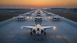 Row of Fighter Jets on Airport Runway