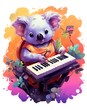 A cute koala. concept modern music with animal koala. summer piano concert, party, jazz session