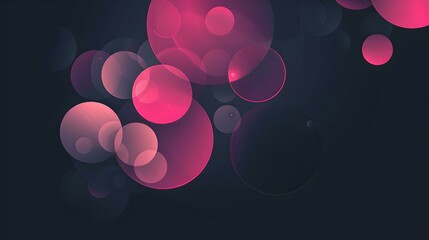 Wall Mural - Abstract pink bubbles floating on a dark background, contemporary digital art for modern design. ideal for wallpapers or backgrounds. AI