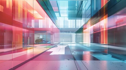 Wall Mural - futuristic interior corridor with vibrant colors and geometric shapes, perfect for modern design con