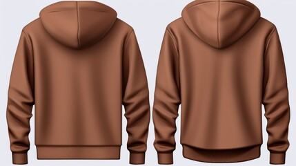 Wall Mural - Set of brown front and back view tee hoodie hoody sweatshirt on transparent background cutout, PNG file. Mockup template for artwork graphic design