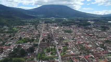 Sticker - Antigua City in Guatemala. Beautiful Old Town and Downtown. Drone Point of View. Sightseeing