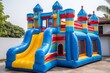 Colorful inflatable bounce house water slide for childrens playground fun and entertainment