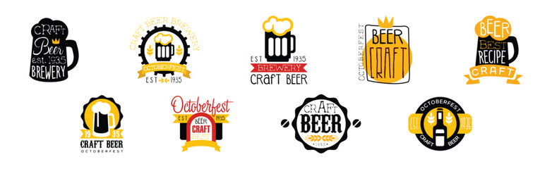 Wall Mural - Craft Beer Brewery Label Design and Emblem Vector Set