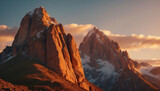 Fototapeta  - Erleuchtete Bergspitze im Sonnenuntergang – Naturschauspiel in Rot und Orange