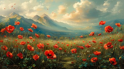 Canvas Print - A beautiful poppy field