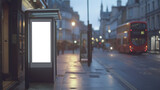 Fototapeta Londyn - customizable digital bus stop display for advertising presentation mockup in London environment, day view