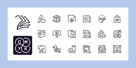 Printing industries line icons. Outline symbol collection. Editable vector stroke. 48 and 96 Pixel Perfect scalable to 192px, 384px...