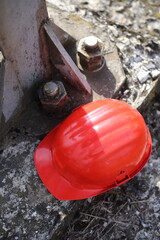 Wall Mural - red helmet on a work site