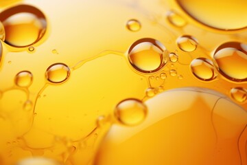 Poster - Refractive Oil bubbles yellow. Circle orange olive. Generate Ai