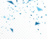 Fototapeta Tęcza - Falling blue confetti and ribbon, isolated on transparent background
