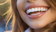 Close up shot of a woman's smile with white healthy teeth