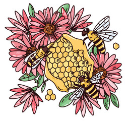 Wall Mural - cute vector bees with honey