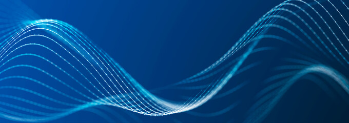 Poster - Sci-fi background. Digital wave with many particles. Big data visualization. Template for festive presentation. 3d