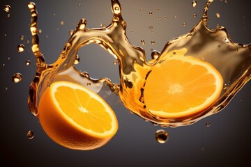 Poster - Slippery Orange oil drops. Gold emulsion. Generate Ai