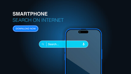 Poster - Smartphone searching the internet using a search browser and apps. Mobile search browser and cellphone technology concept abstract banner. Vector.